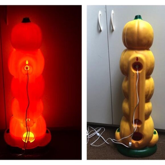 Vintage Plastic Halloween Decoration Blow Mold Stacked Pumpkins Pumpkin 39" - Picture 2 of 2